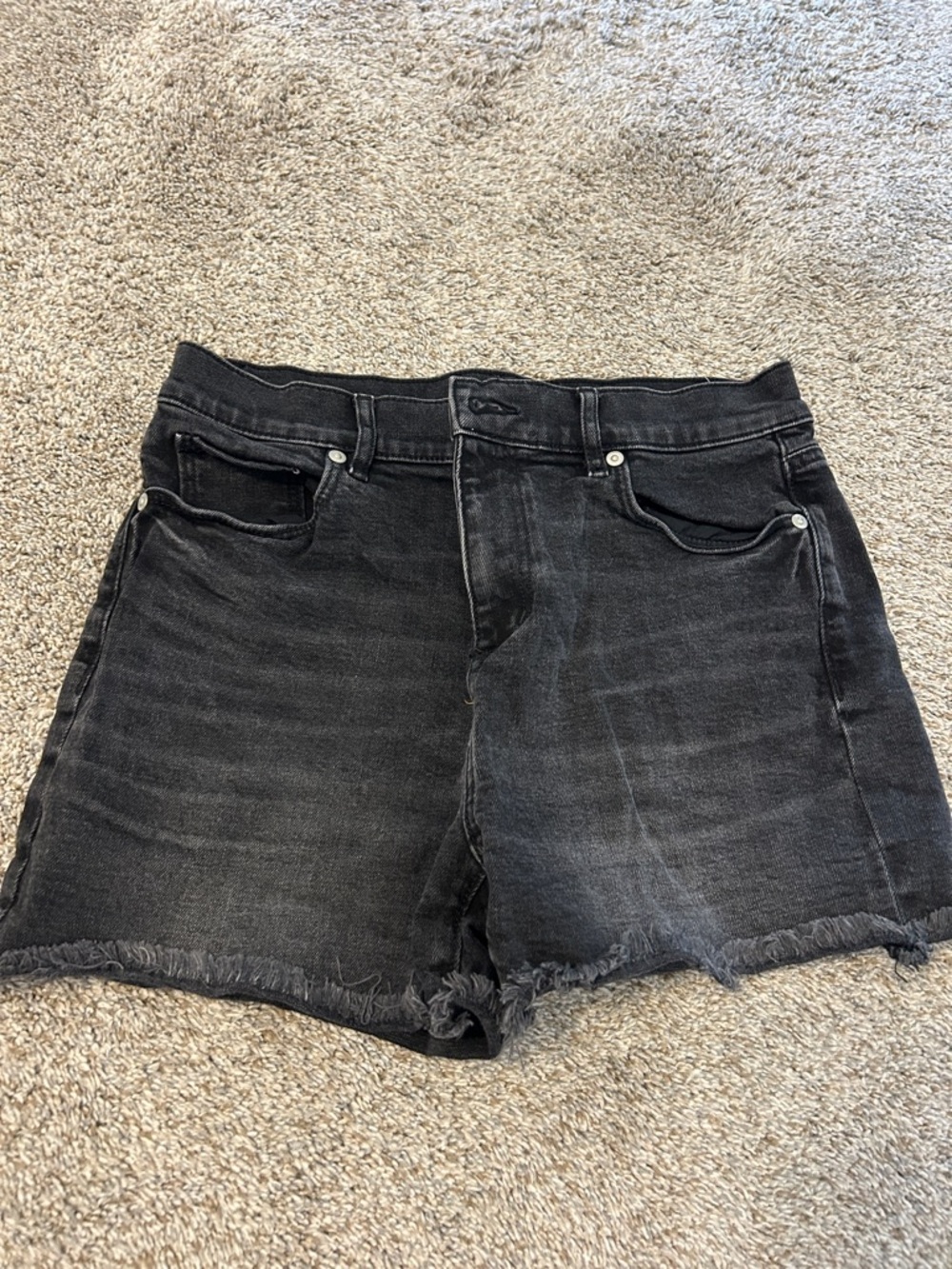 Women's Black Washed Denim Frayed Hem Shorts